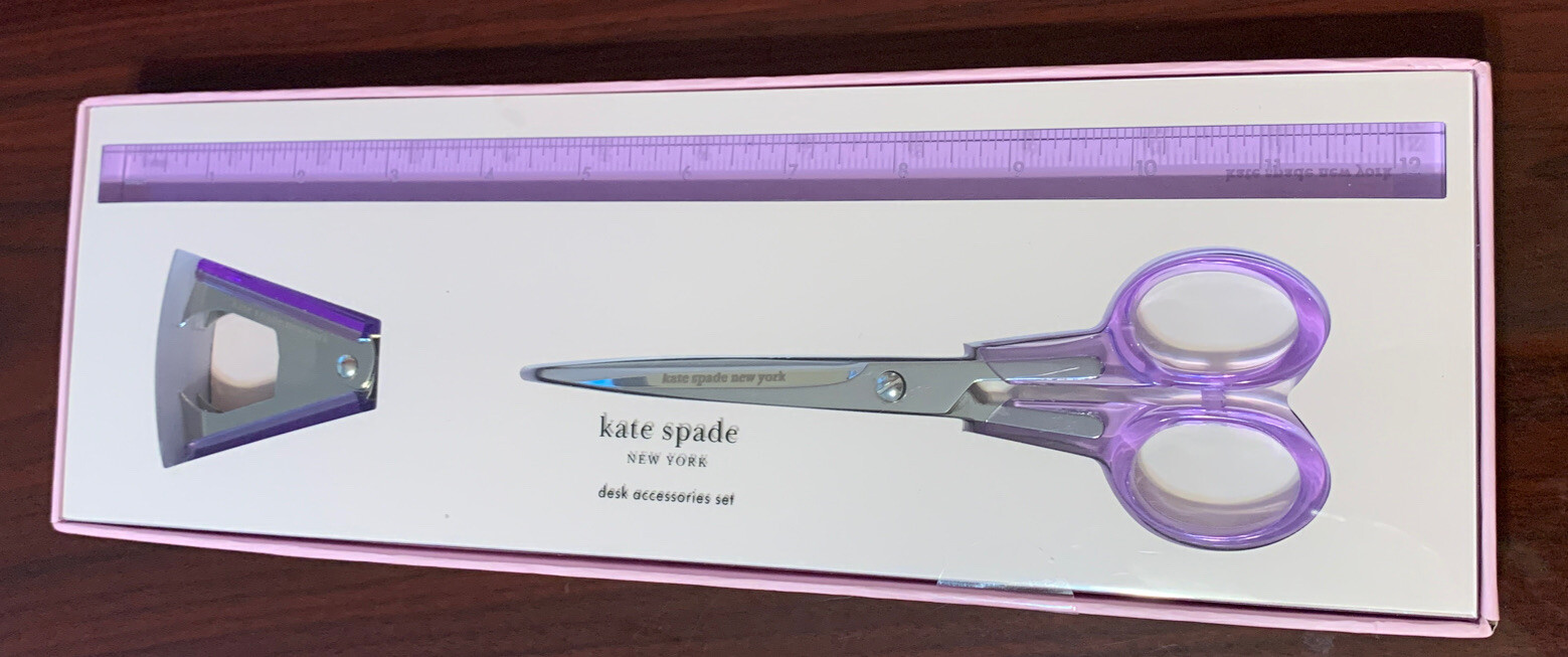 Kate Spade Desk Accessories Set Lilac Ruler Staple Remover Scissors New Sealed B