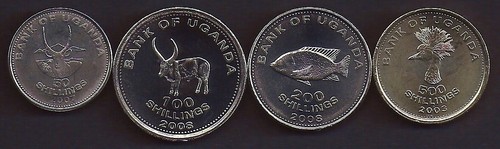 UGANDA 50-500 Shillings 2003-08 4 pc Coin set KM 66-69 UNCIRCULATED