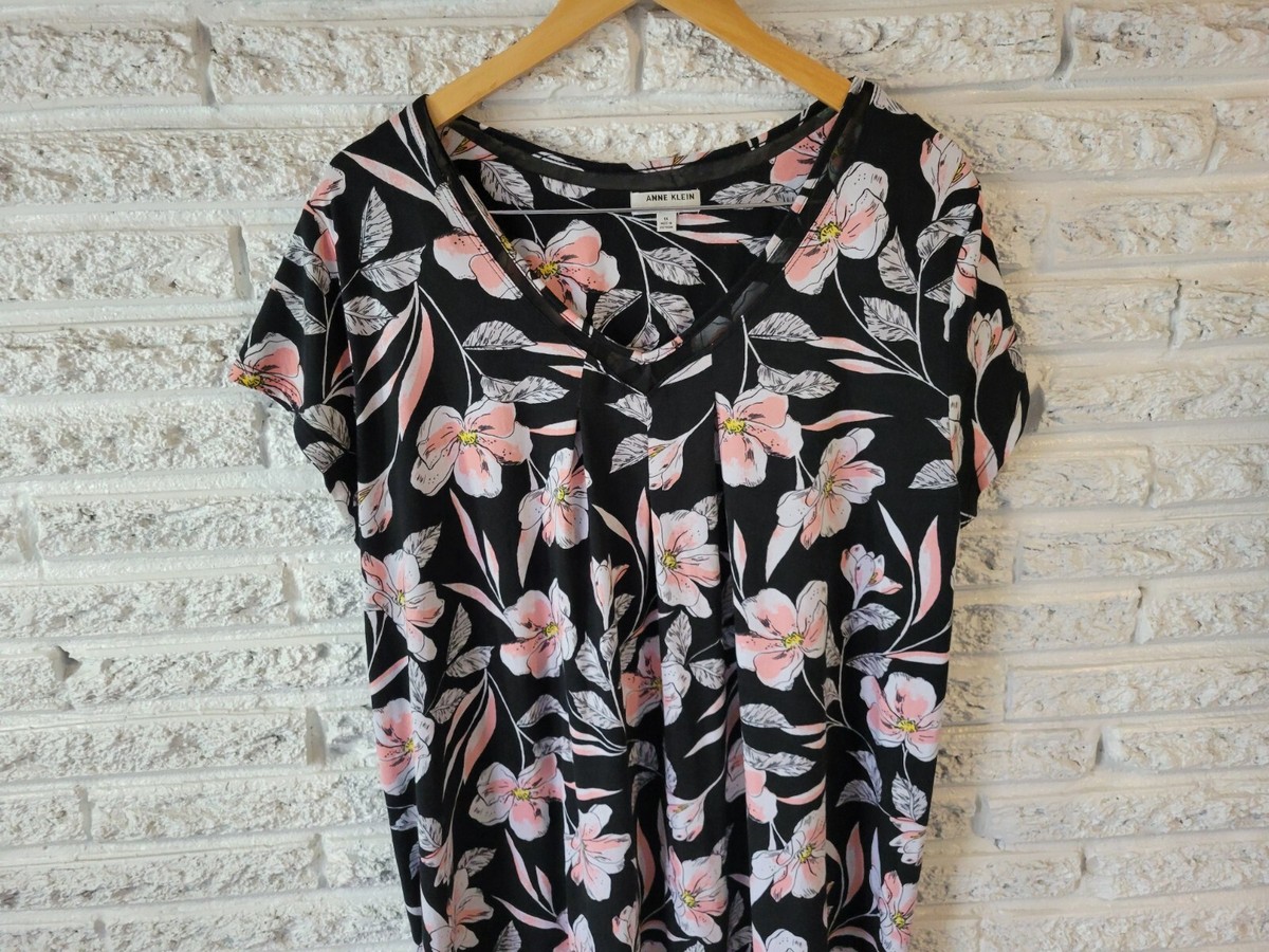 売れ筋商品|||アンクライン カットソー トップス レディース Plus Size Floral-Print Cap-Sleeve Top Anne Black Multi Anne Klein Womens Dress 1X Plus Mini T-Shirt Cap Sleeve