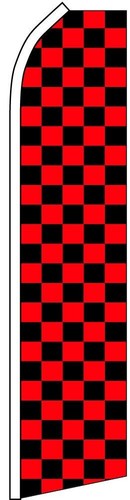 RED & BLACK CHECKERS CHECKERED FLUTTER FLAG Tall Feather Swooper Event Banner - Picture 2 of 4