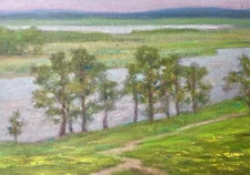 Original Painting Landscape Decor Summer River Nature Artwork View Riverscape