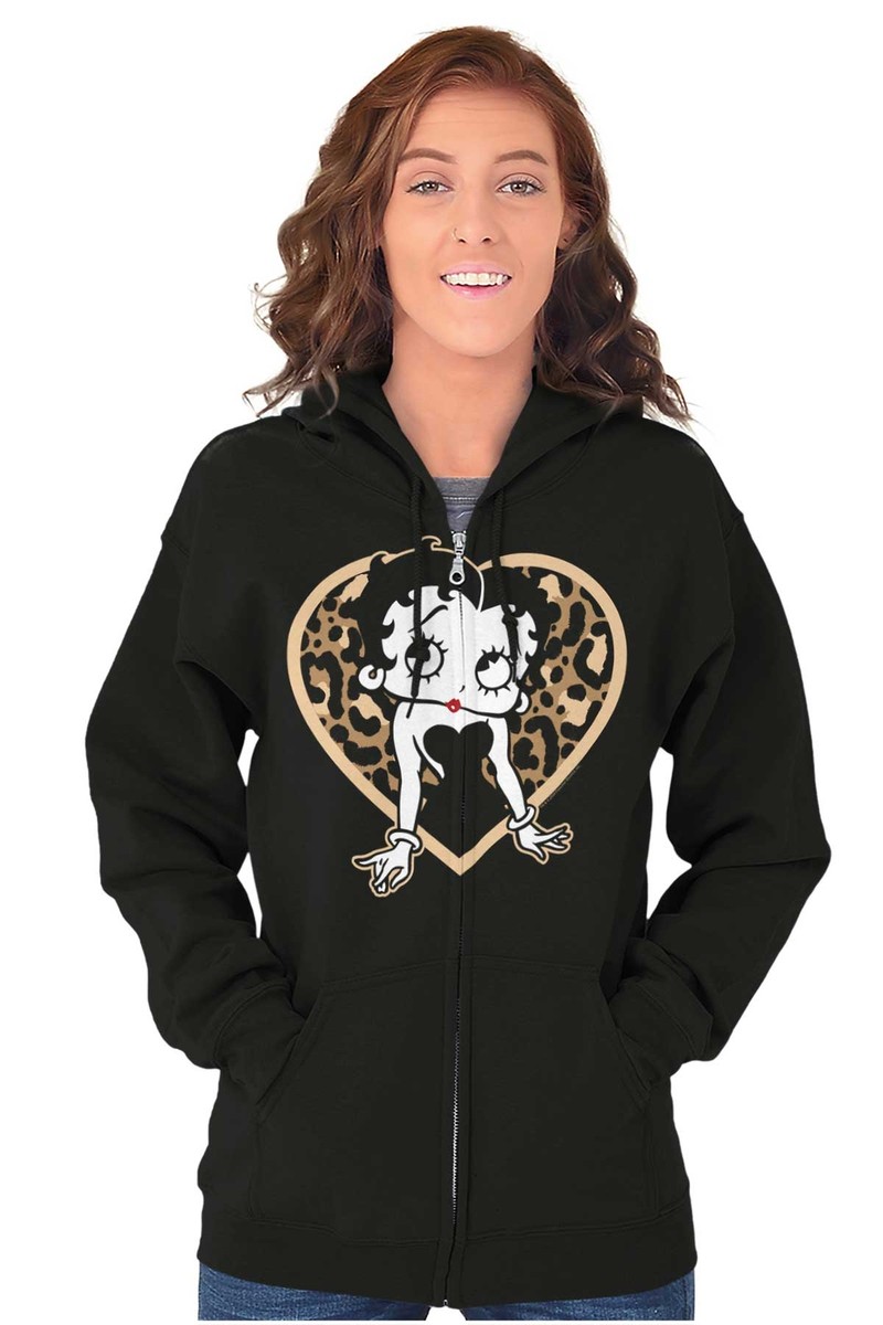 Betty Boop Retro Cartoon Leopard Print Heart Womens Zip