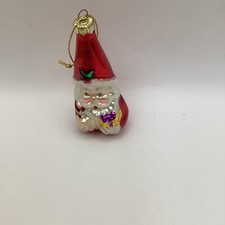 Vtg Blown Glass Santa With Present  Candy Cane Christmas Tree Ornament Glitter