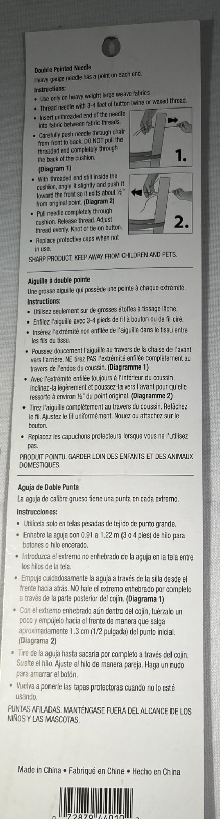 Dritz Home 10" Double Pointed Needle to Tuft Cushions or Sew Upholstery