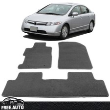 Fit For 06-11 Honda Civic Floor Mats Carpet Front Rear 3pcs Gray-nylon