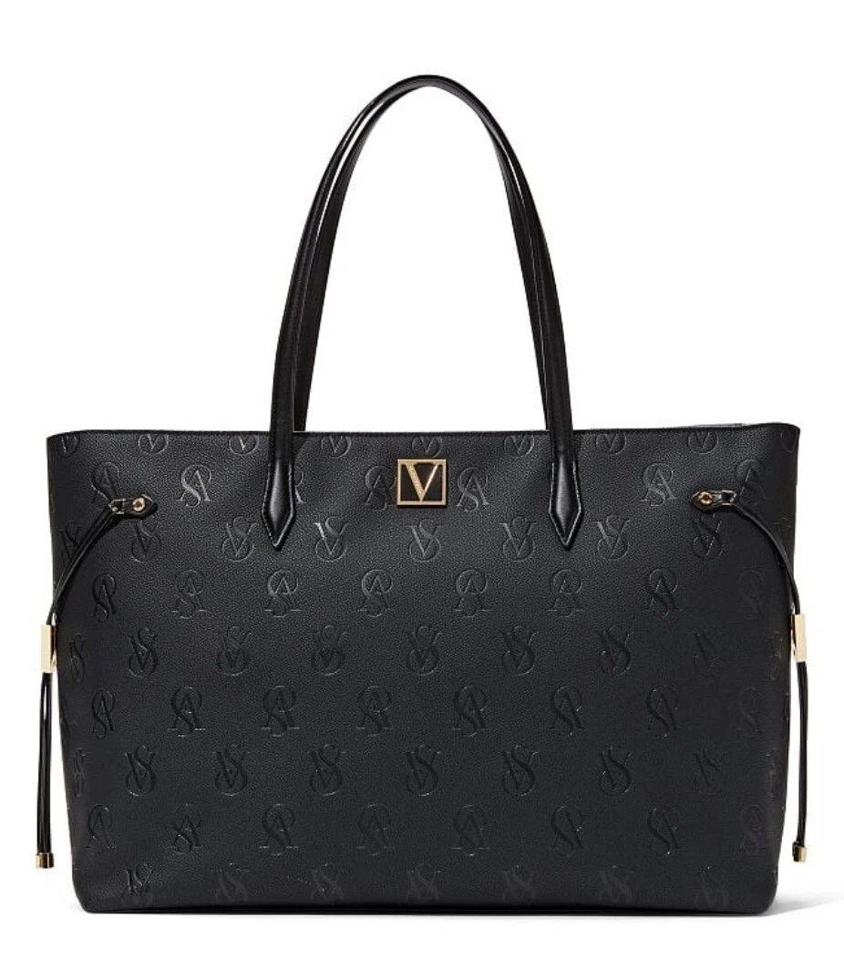 THE VICTORIA CARRYALL TOTE EMBOSSED MONOGRAM BLACK VS LOGO SHOULDER BAG  BRAND