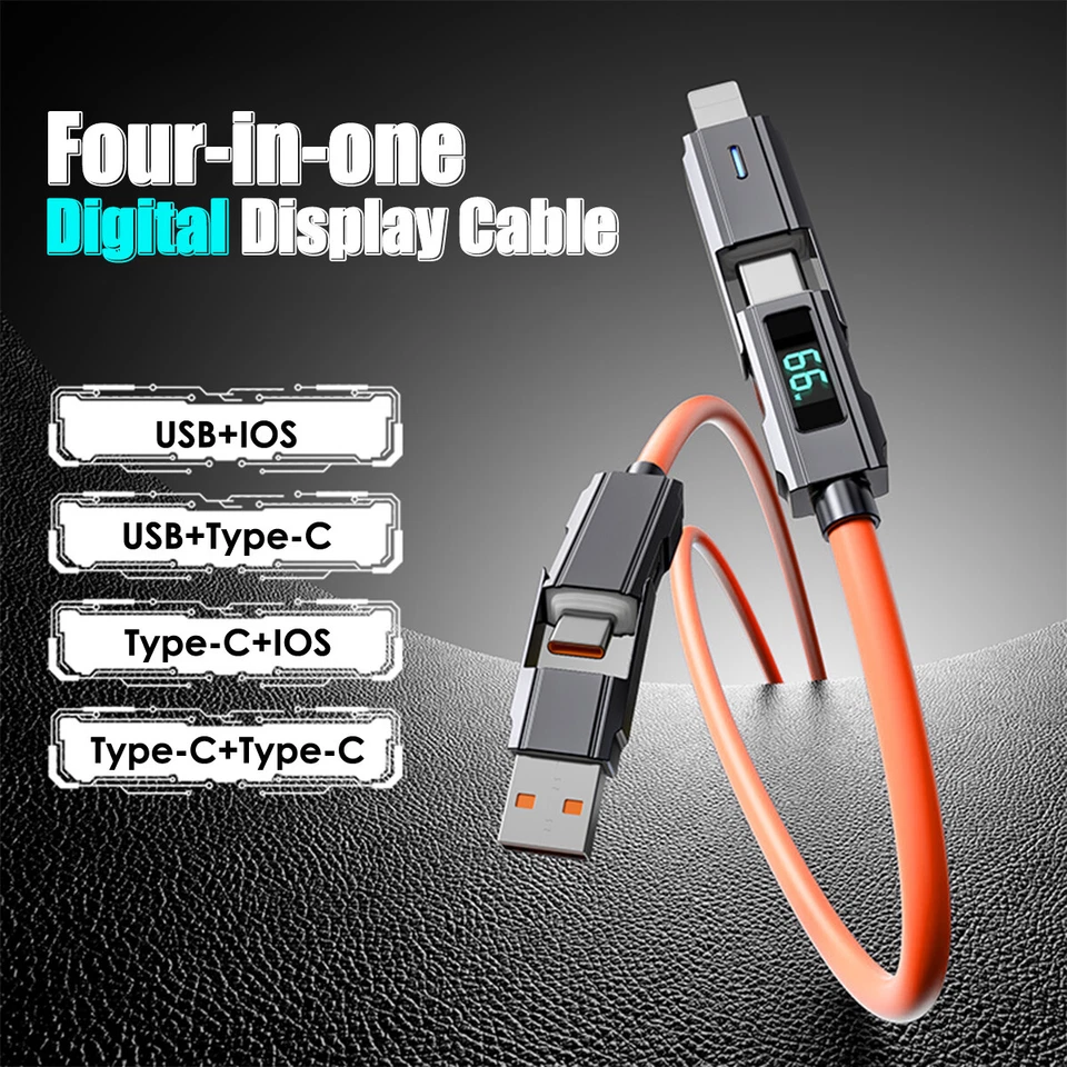 4 in1 Digital Display USB Type-C PD Fast Charging Cable 100W For iPhone Android- - Image 2 of 4