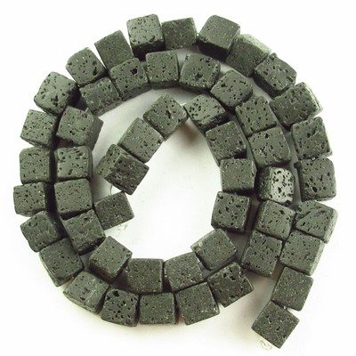 7x6mm Black Volcano Lava Cube Pendant Loose Bead 15.5 inch Q10764