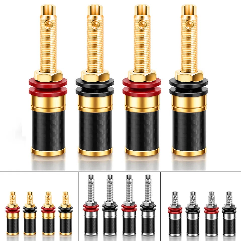 PREFFAIR 4x Speaker Binding Post HIFI Jack Plug Banana Connector Socket Short/Long Thread
