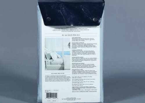 RALPH LAUREN RL 464 Solid Percale OXFORD BLUE 100% Cotton KING Flat Sheet - Picture 2 of 2