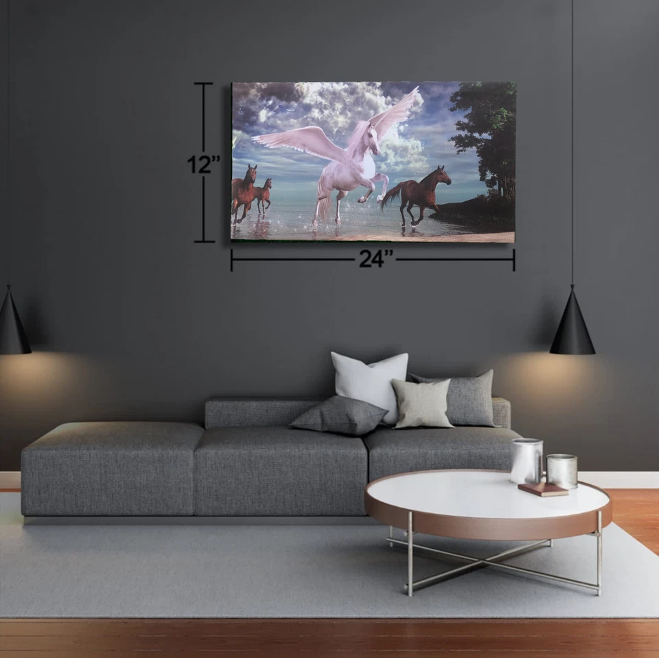 Canvas Print Wall Art Sea Beach Flying Horses 12x24" Wooden Frame Ready to Hang - Image 4 of 4