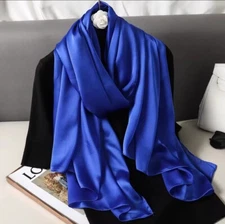 Blue Scarf Elegant, Silk Soft,Valentine's Gift, Long Shawl Neckerchief 180x90cm