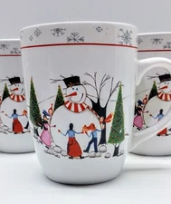 Set of 4 Wilson & Wilson Folk Art Snowman Coffee/Tea Mugs/Cups Gibson Winter Kid