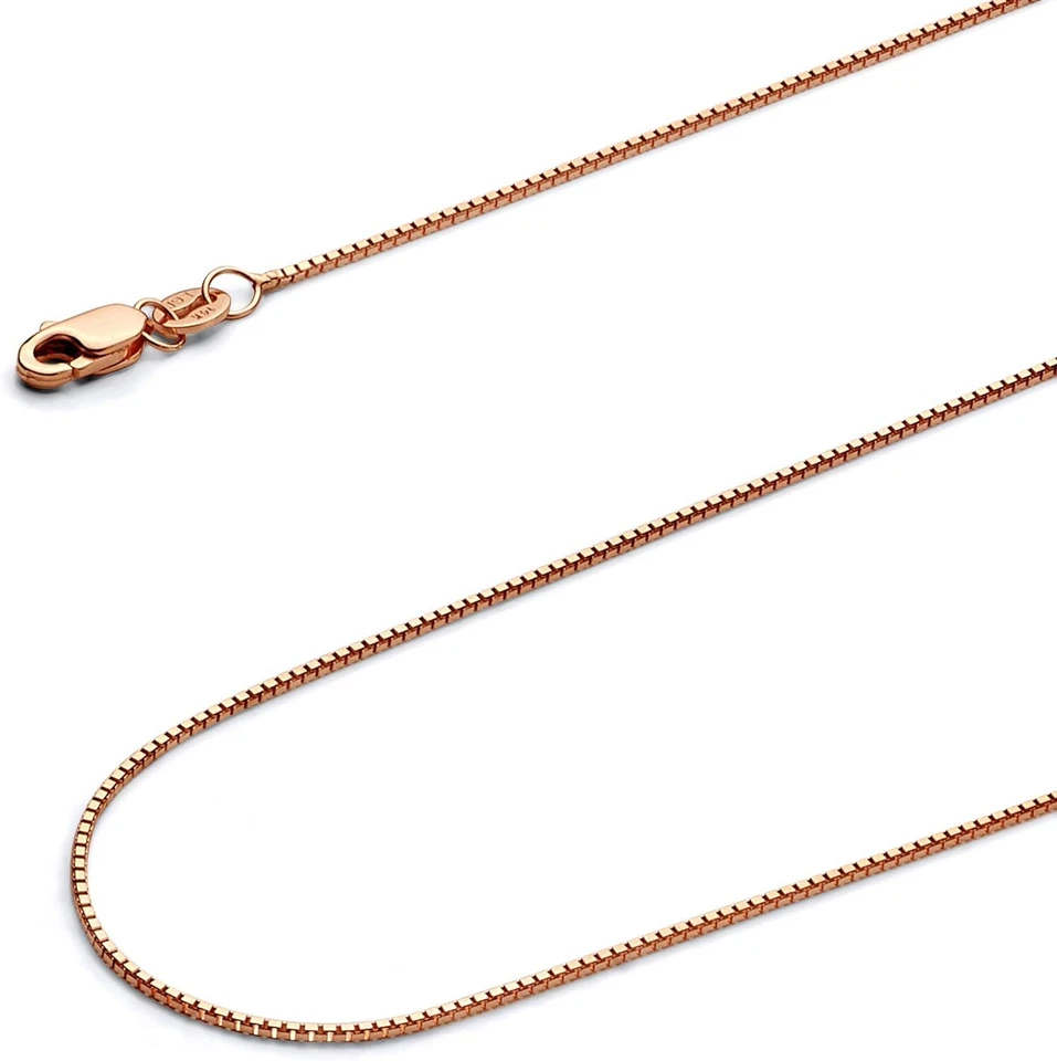 Collar de cadena de eslabones de caja sólida de oro amarillo real de 14k con broche de garra de langosta regalo Foto 4 de 4