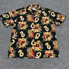 Kalaheo Hawaiian Shirt Mens XL Black Floral Ukulele Lei Made in USA Aloha Shirt