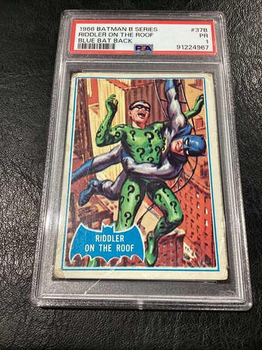 1966 Topps Batman Blue Bat #37B Riddler on the Roof — PSA 1