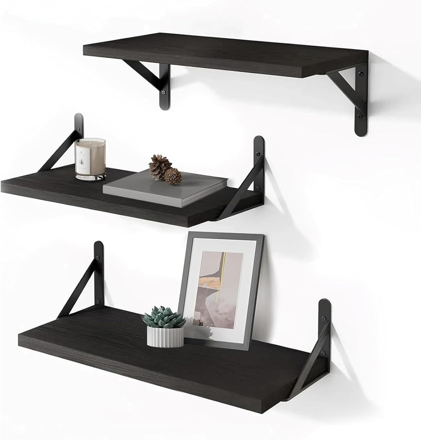 Floating Wall Shelves 16.5 Inch Wood Storage Black