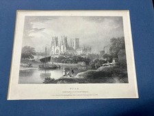 1828 YORK Original ANTIQUE ENGRAVING York Minster & River View By F NICHOLSON