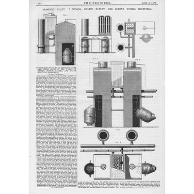 Sheffield Bessemer Plant at Brown, Bayley & Dixon's Works Antique Print 1878