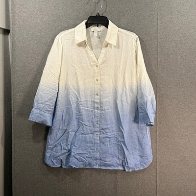 Denim & Co. Naturals Regular Linen Blend Side Button Tunic Blue Haze, Medium