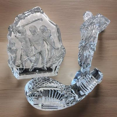 Lot Of 3- FATHER S DAY WATERFORD Crystal MALE Golfer/Golf Club/ Nybro Sweden
