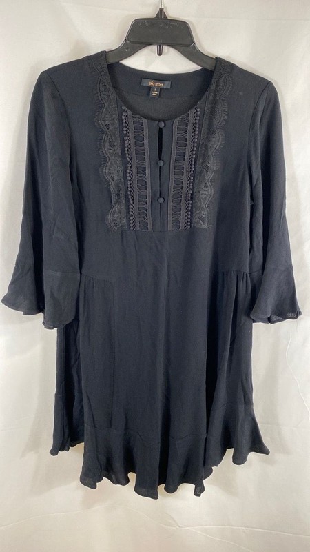 Ella Moss Women's Black Lace Bib Bell Sleeve Boho Tunic Dress Sz S NWT