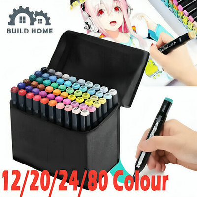 24/48/60 Farb Pinsel Stifte Dual Tips Soft Fine Art Marker Zeichnen Aquarell