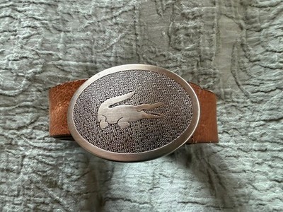Lacoste Men's Belt Leather Crocodile Plaque Buckle Jeans Dress Pants sz 38