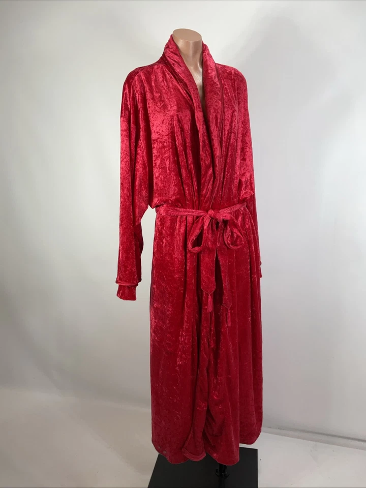 Bata Cacique Mujer 26/28 Rojo Terciopelo Aplastado Kimono Cinturón Lencería Prendas para Dormir Foto 4 de 4