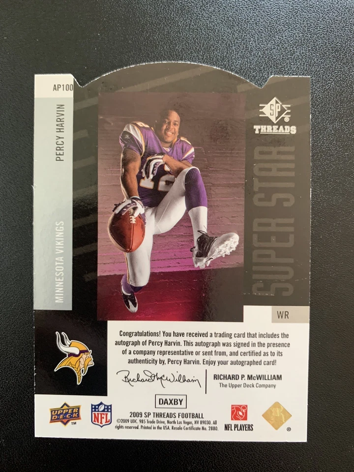 2009 SP Auto Upper Deck Percy Harvin Rookie RC /15 Minnesota Vikings - Image 2 of 2