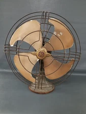 VTG General Electric GE 19" Steel Desk Fan Cast Iron Blade Copper Tone Logo READ