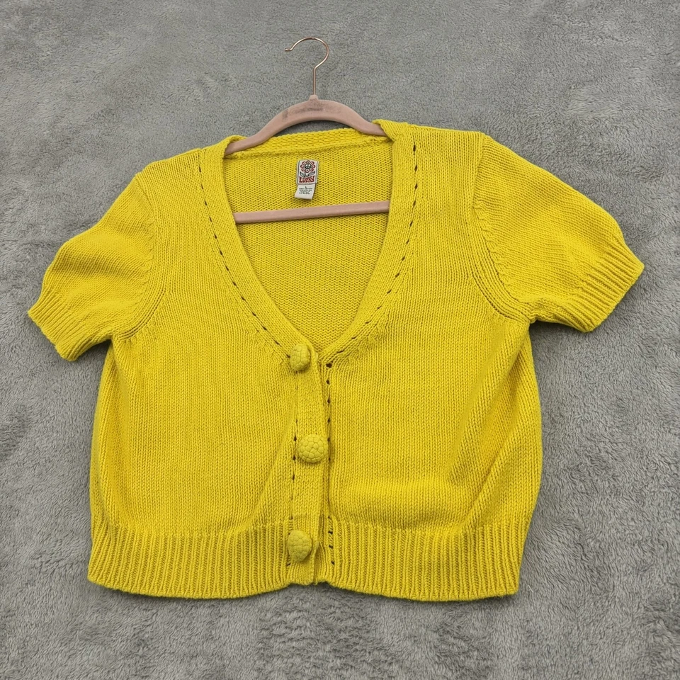 Cárdigan Suéter Recortado Marca Lucky De Colección Mujeres L Amarillo Manga Corta Cottagecore Foto 4 de 4