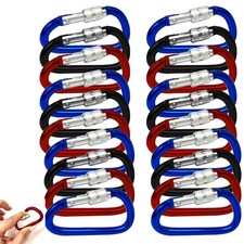 20 Lightweight Aluminum Locking Carabiner 2 5/8" D Ring Screw Lock Clip Keychain