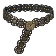 Hollow Disc Belt Western Leather Belt Boho Concho Belt Vintage Waist Belt for...