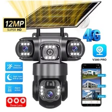 3 Lens 12MP Solar Battery Home Security Camera Outdoor Wifi Wireless PTZ CCTV US