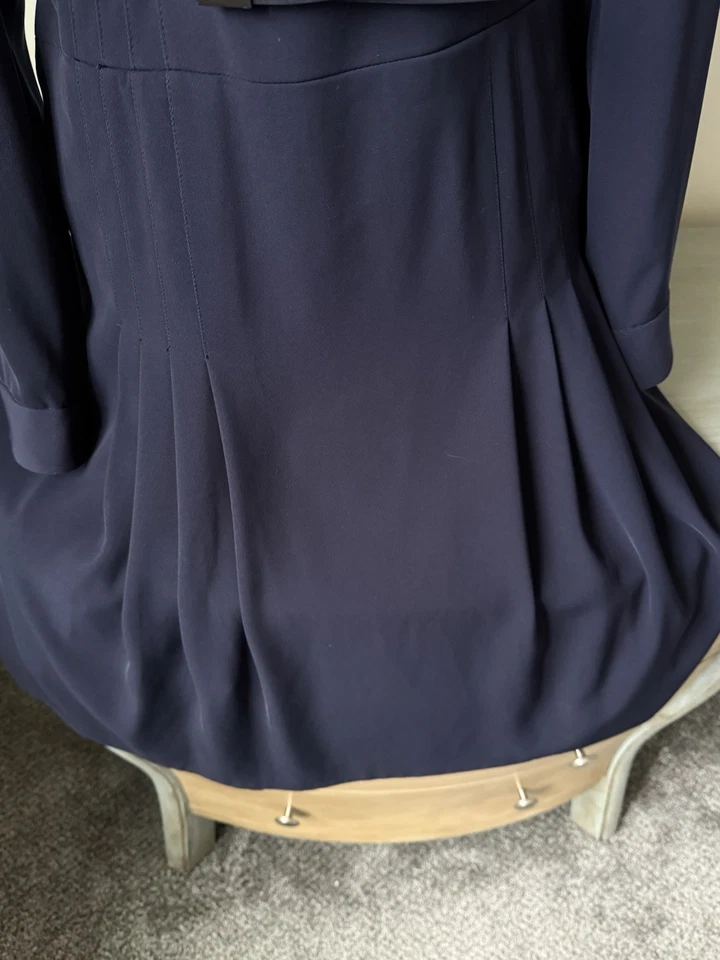 Vestido Elie Tahari Arthur Levine 12 Azul Marino Plisado Inteligente Forrado Carrera L Elegante Foto 2 de 4