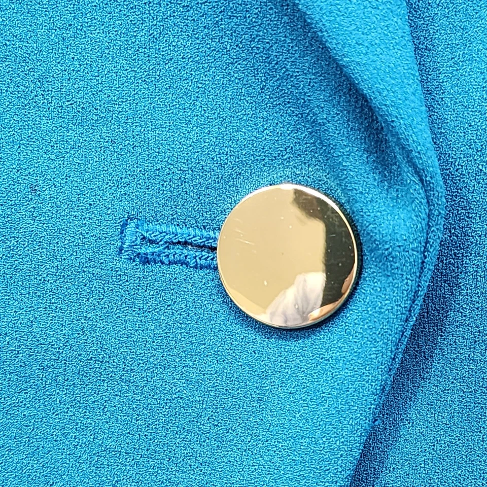 Blazer Calvin Klein Mujer 4 Azul Teal Dorado Botón Único Forrado Elastizado Oficina Foto 3 de 4