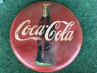 Vintage 1990 Coca Cola Button 12” Advertisement Sign In Heavy Metal