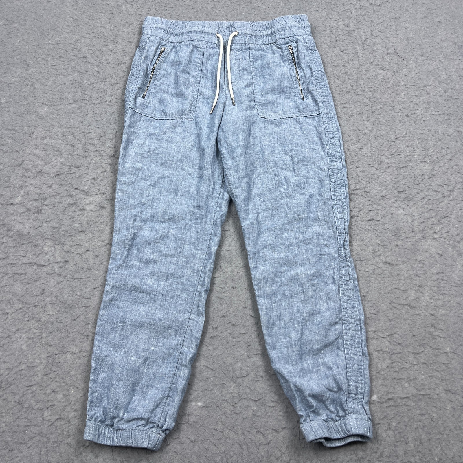 Athleta Cabo 100% Linen Jogger Women's 8 Chambray Blue Woven Airy Beach Pants