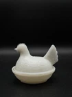 Vintage Hazel Atlas Miniature White Milk Glass Hen on Nest Chicken Dish