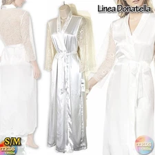 NWT  Linea Donatella S/M Keepsake Long Satin Lace-Trim White KES035 $58