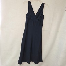 J. Crew Silk V-Neck Midi Dress Womens 6 Navy Blue Sophia A-Line Cocktail Wedding