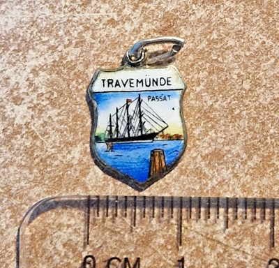 Anhänger - Bettelarmband - Wappen Email -Travemünde - 800 er Silber