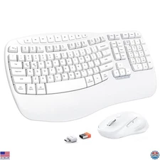 MEETION Wireless Ergonomic Keyboard & Mouse Combo - 2.4G, Adjustable DPI, White