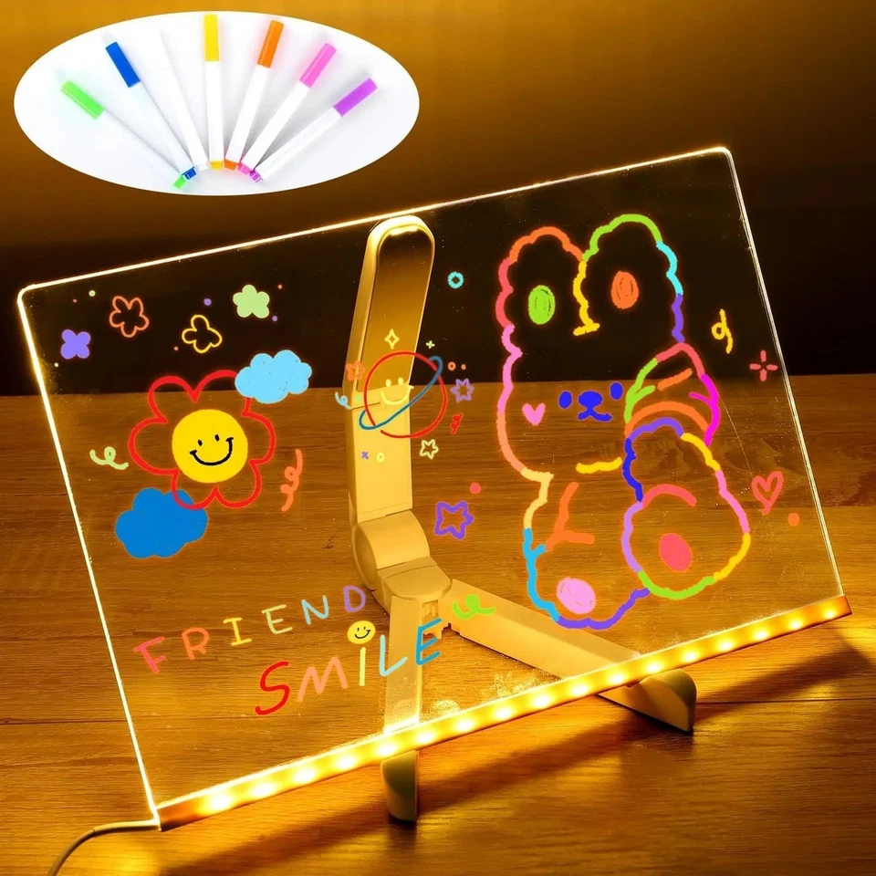 LED Note Board with Night Light & 7 Pens - Kids Drawing & Message Board - Image 3 of 4