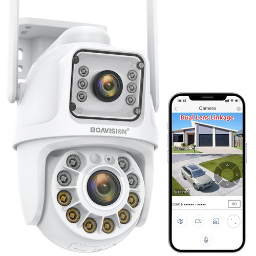 Dual Lens Linkage Security Camera Outdoor,Wireless PTZ Dual Screen Camera,360...