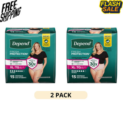 2 Pack Depend Fresh Protection Incontinence Underwear Women XL 15 Count