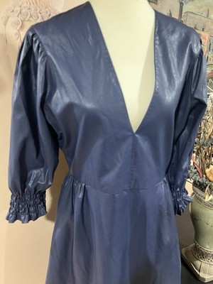 MSGM Milano Deep V Neck Faux Leather Navy Midi Dress Size 46/M | eBay