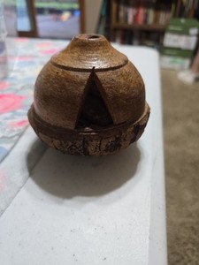 Interesting Carved Brazil Nut Pod A. P. dos Santos Label  Vintage