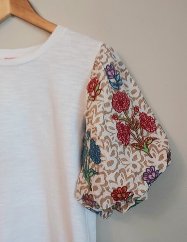 THML besticktes kurzes Blusentop mit Puffärmeln Größe Large weiß - Bild 2 von 9